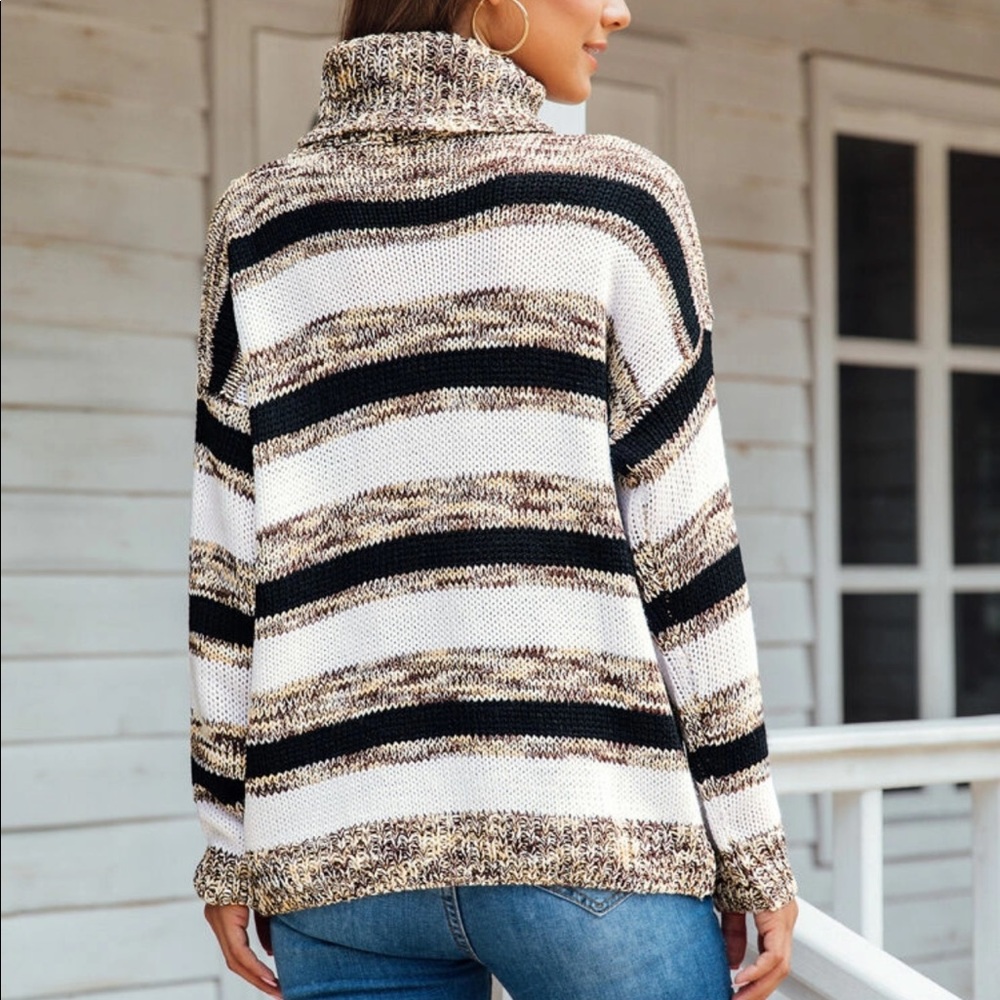 LAST 2❗️🆕 High Neck Space Dye Striped Sweater - Picture 5 of 8